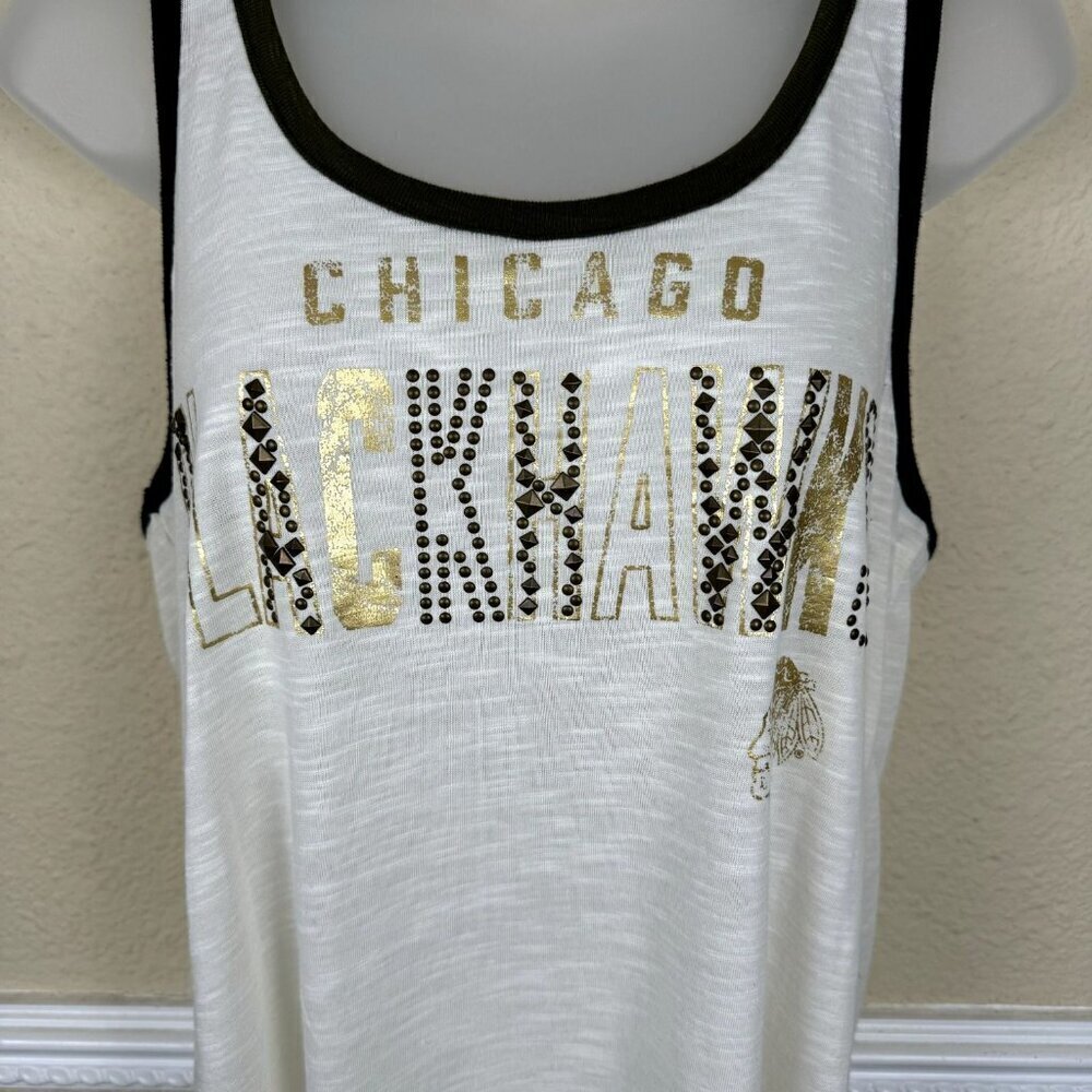 4 Her By Carl Banks Womens L Chicago Blackhawks Hockey Tank Top Embellished - Picture 2 of 9